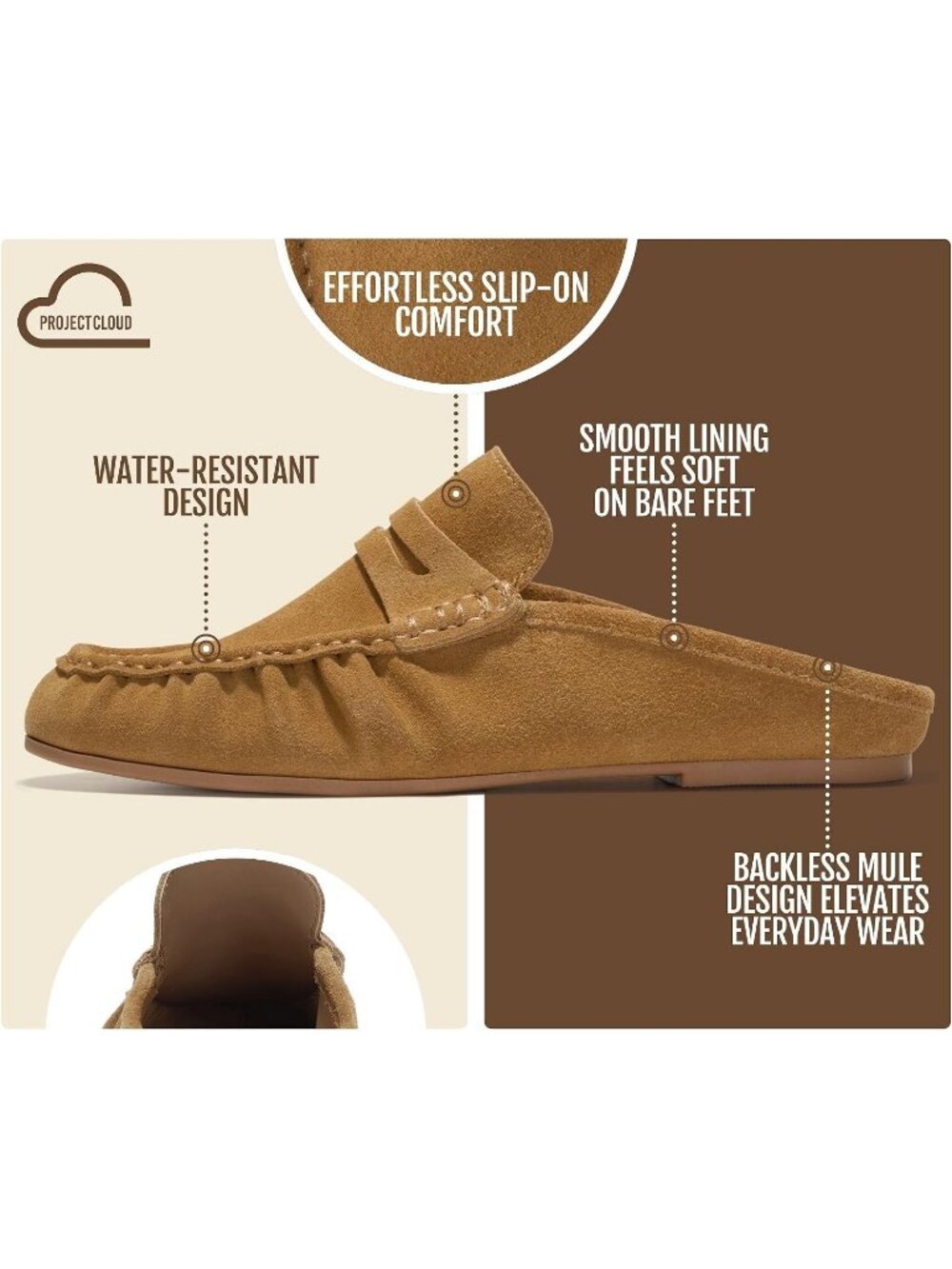 Women's Tan Suede Memory Foam Insole Flats-Lightweight Loafers & Slip-ons Shoes - Picture 5 of 6
